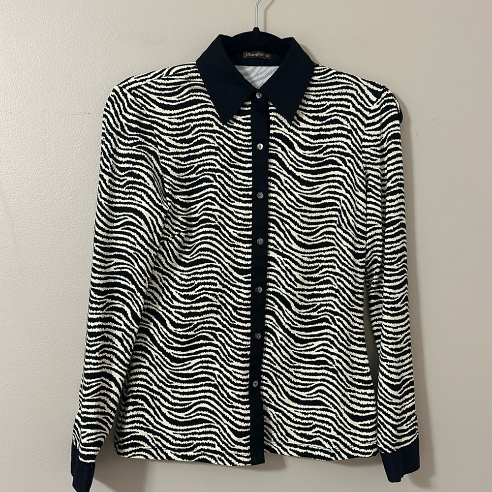 J. McLaughlin Womens Betty Button Down Shirt Catalina Cloth Animal Print Sz XS